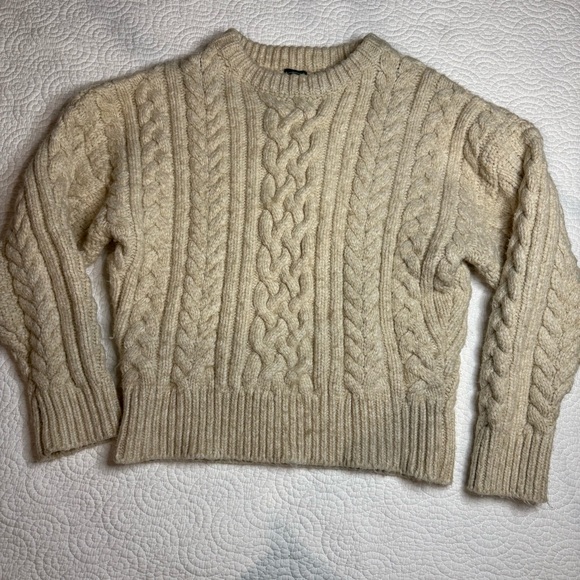 The Barnnet Sweaters - Alpaca Merino Wool blend Cable Knit Sweater in Beige Cottagecore Granpa Chunky S